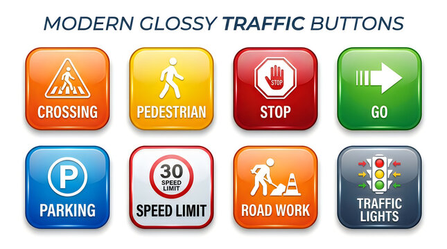 Modern glossy traffic button icons set