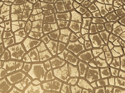 Cracked earth. Aerial view. Drone shot. Namib Desert, Skeleton Coast, Namibia