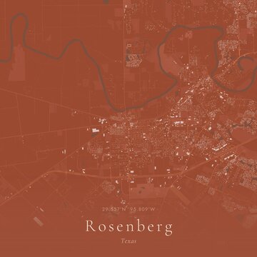Terracotta Map of Rosenberg, United States | Warm Earth Tone Wall Art