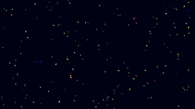 Colorful particles floating in deep space against a dark background, creating a futuristic cosmic atmosphere with a digital and sci-fi aesthetic.