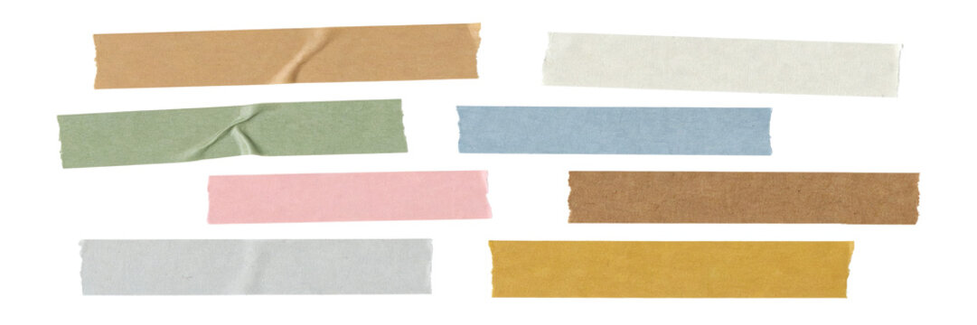 Set of colorful washi tape strips. Adhesive paper masking tape isolated on white background.
