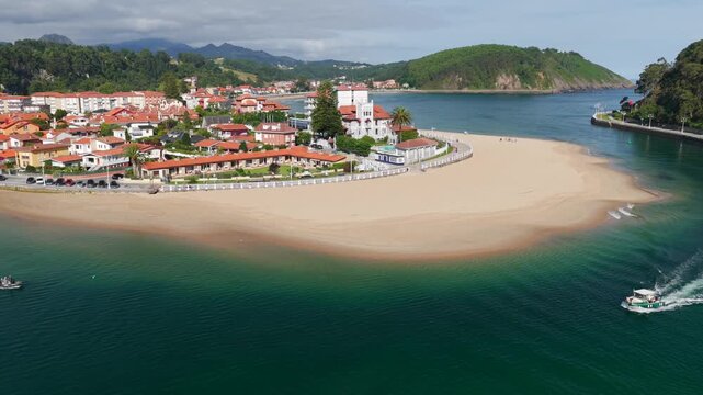 Aerial View of Sunrise Over the Coastal Town of Ribadesella