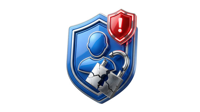 Shield icon with warning and broken lock