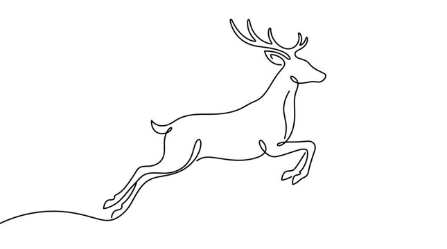 Continuous line drawing of a jumping deer isolated on white background for design projects