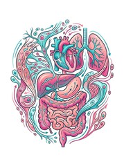 Fototapeta premium Stylized human internal organ system diagram in pastel colors