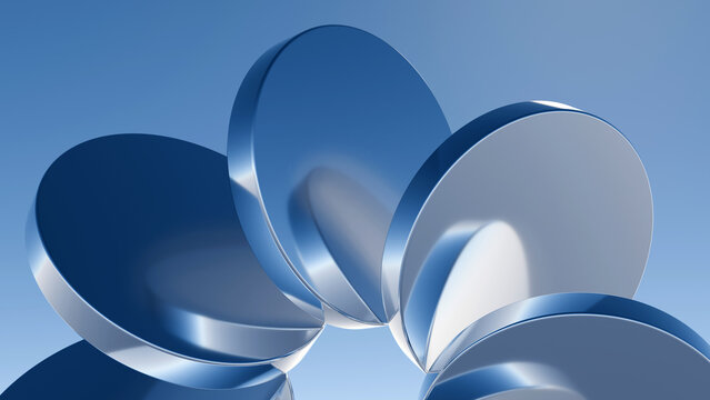 3D abstract blue metallic circular discs background. Ideal for tech website headers, corporate presentations, digital marketing banners, software UI elements, and modern futuristic branding projects
