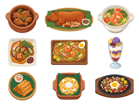 Set of Traditional Filipino Food Dishes Illustration