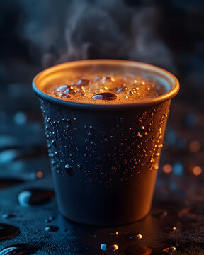 Cup of Hot Coffee on a Table with Cozy Morning Atmosphere