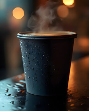 Cup of Hot Coffee on a Table with Cozy Morning Atmosphere