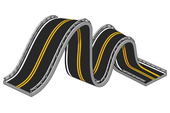 Abstract Winding Road Vector Illustration with Guardrails and Yellow Lines, Representing a Bumpy or Challenging Journey Concept Design Graphic