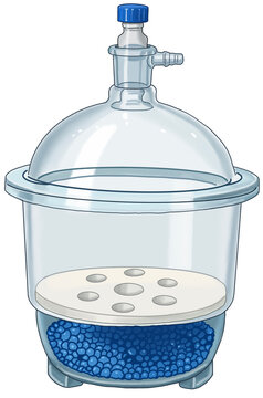 Glass Vacuum Desiccator with Silica Gel Beads Illustration