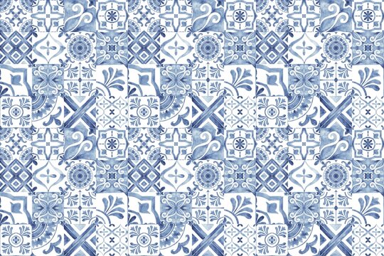 seamless pattern with blue flowers