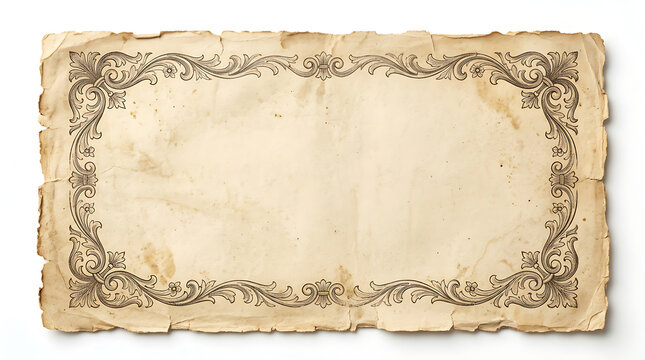 Vintage paper border frame. Old parchment background with ornate decorative edges.