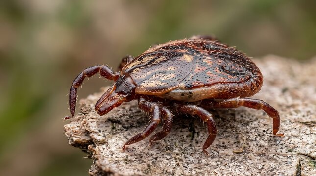 macro shot of a tick on a tree bark surface
