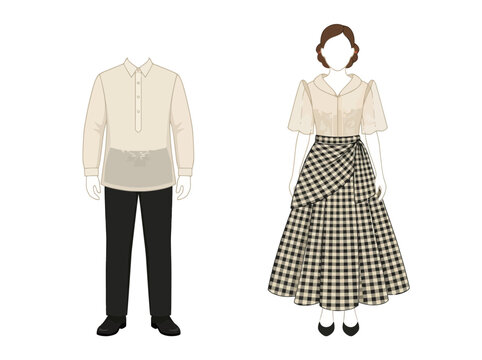 Illustration of a man and a woman wearing traditional Filipino formal attire.