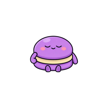 Cute purple macaron character with a happy face in a simple pixel art style for game design