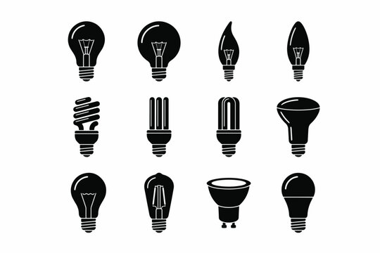 Light bulb icon set with various shapes isolated on white