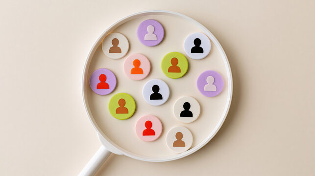Customer segment analysis market research target audience colored token human icon magnifying glass data analysis business strategy