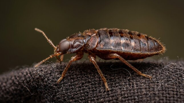 Brown bedbug insect macro detail on fabric