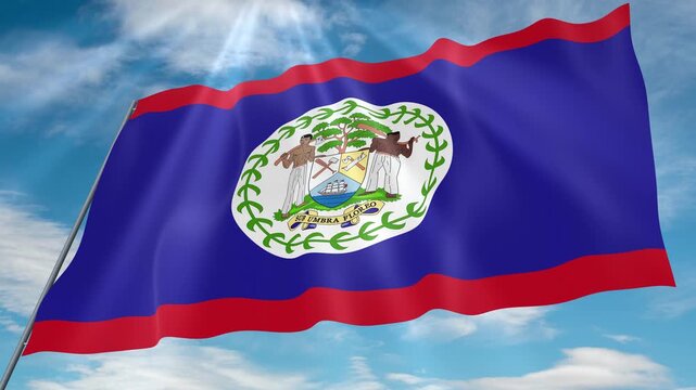 Belize Flag Seamless Loop 4k 60fps on Sky Background