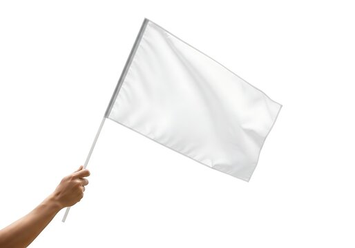 Hand holding plain white flag outdoors