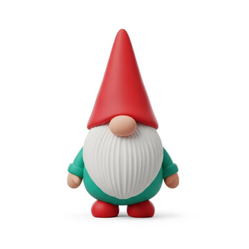 Cute 3D Garden Gnome Character with Red Hat Isolated on White