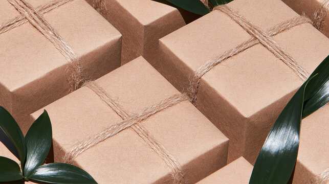 Recycled paper box sustainable packaging kraft paper box gift box twine brown color eco friendly minimal style