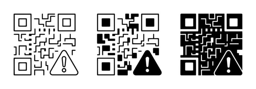 QR Code Warning Icons, Error Alert Symbols, Scan Problem Notification Graphics