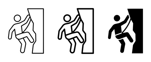 Obraz premium Rock Climbing Icons Set, Vector Silhouette of Climber Ascending Mountain Face, Sport and Adventure Graphics