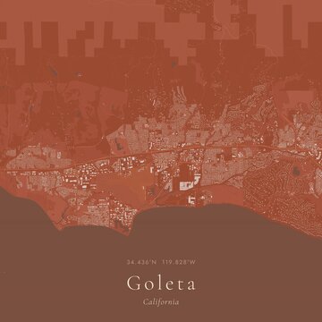 Terracotta Map of Goleta, United States | Warm Earth Tone Wall Art