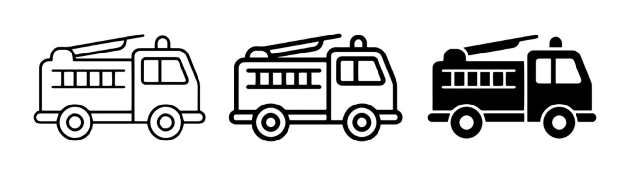 Fire Truck Icons, Emergency Vehicle Graphics, Rescue Service Vector Set