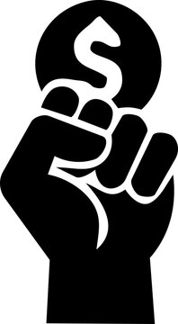 Raised fist holding a dollar coin symbol representing International Equal Pay Day for fair wage and equality