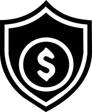 Black and white shield icon featuring a dollar sign symbol representing financial protection and International Equal Pay Day