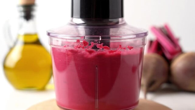 Beetroot Hummus Blending Creamy Dip with Olive Oil and Beets
