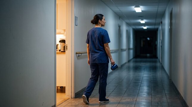 Healthcare worker returns from a quiet night shift fika break