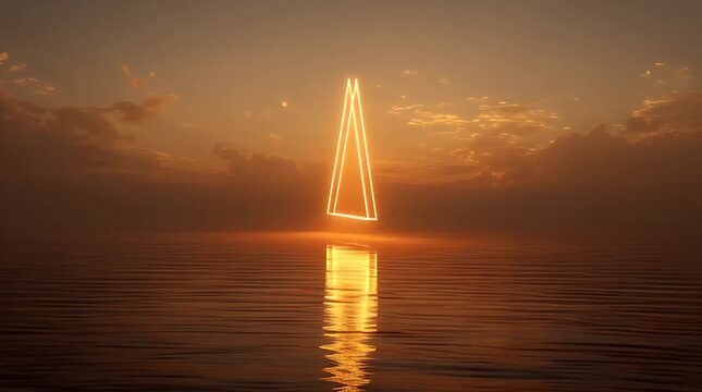 Neon Triangle Reflection Over Calm Water at Sunset