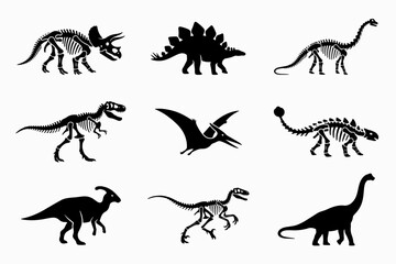 Obraz premium Dinosaur skeleton and silhouette icon collection