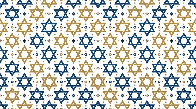 Seamless blue and gold jewish star pattern on white background