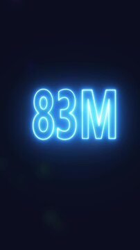 Social media 83 M followers, Subscription, like, Success calibration concept on black background....
