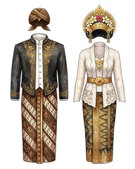 Fototapeta premium Watercolor Indonesian old traditional custom isolated on a pure white background