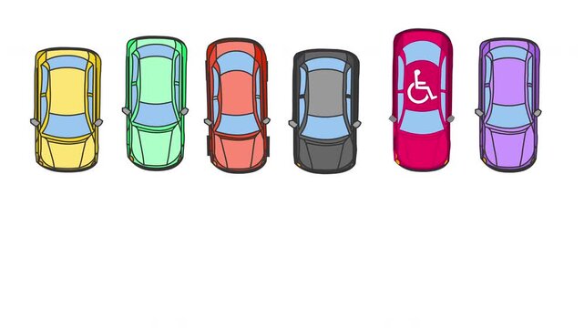 Car parking technic animation. Reverse perpendicular parking, automobile 90 degree park video. No AI. drawing of human intelligence. Step by step 2d footage 