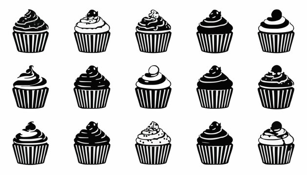 Cupcake Icon Set Collection &ndash; Sweet Dessert Bakery Cupcake Vector Symbols Isolated on White Background