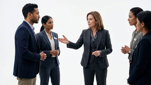 Corporate executive motivating employees during challenges