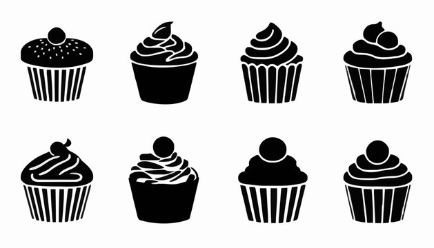 Cupcake Icon Set Collection &ndash; Sweet Dessert Bakery Cupcake Vector Symbols Isolated on White Background