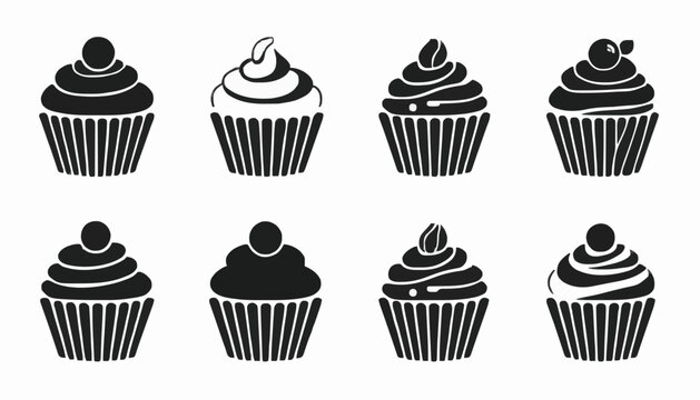 Cupcake Icon Set Collection &ndash; Sweet Dessert Bakery Cupcake Vector Symbols Isolated on White Background