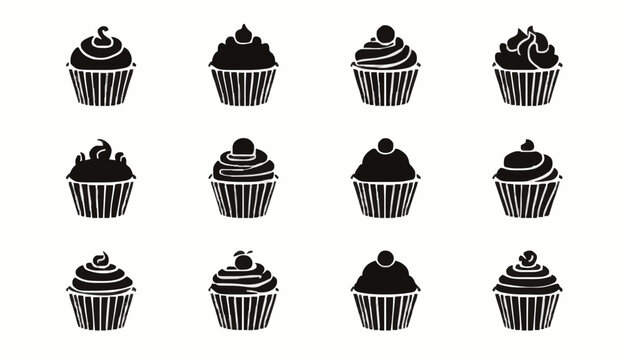 Cupcake Icon Set Collection &ndash; Sweet Dessert Bakery Cupcake Vector Symbols Isolated on White Background