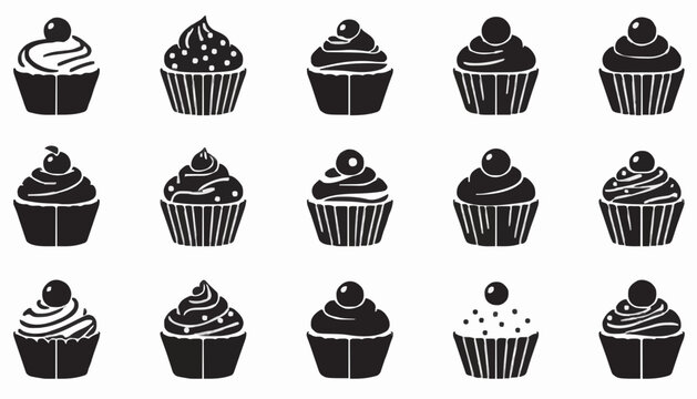 Cupcake Icon Set Collection &ndash; Sweet Dessert Bakery Cupcake Vector Symbols Isolated on White Background