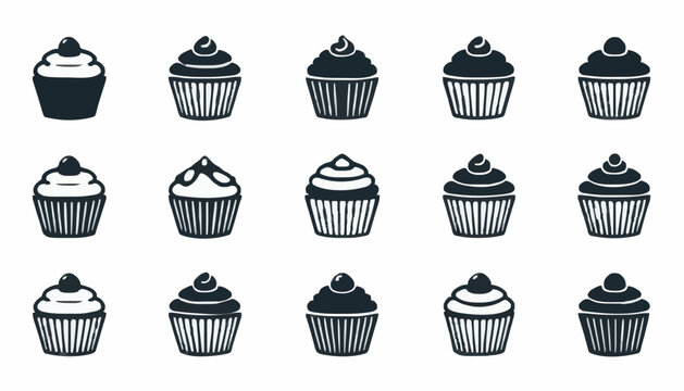 Cupcake Icon Set Collection &ndash; Sweet Dessert Bakery Cupcake Vector Symbols Isolated on White Background
