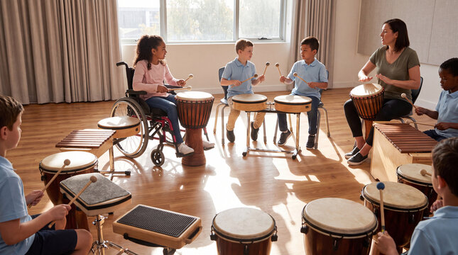 Inclusive Music Classroom Rhythm Session With Collaborative Students