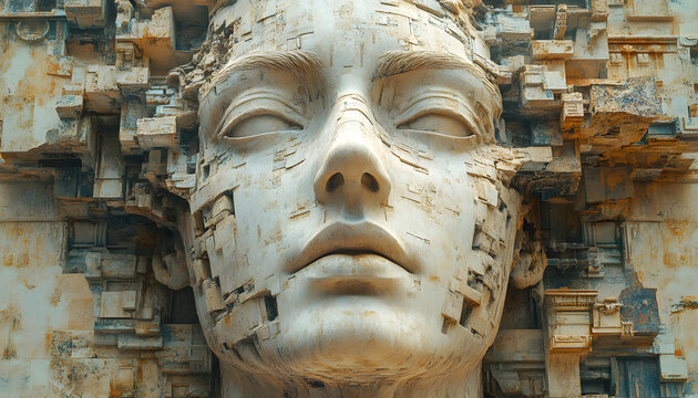 Serene Face of Buddha Statue with Peaceful Expression and Spiritual Meditation